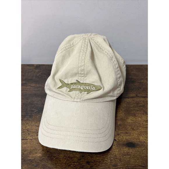 Patagonia Other - RARE 2009 Patagonia 6-Panel Tan Embroidered Fly Fishing Logo Trout Cap/Hat 28863